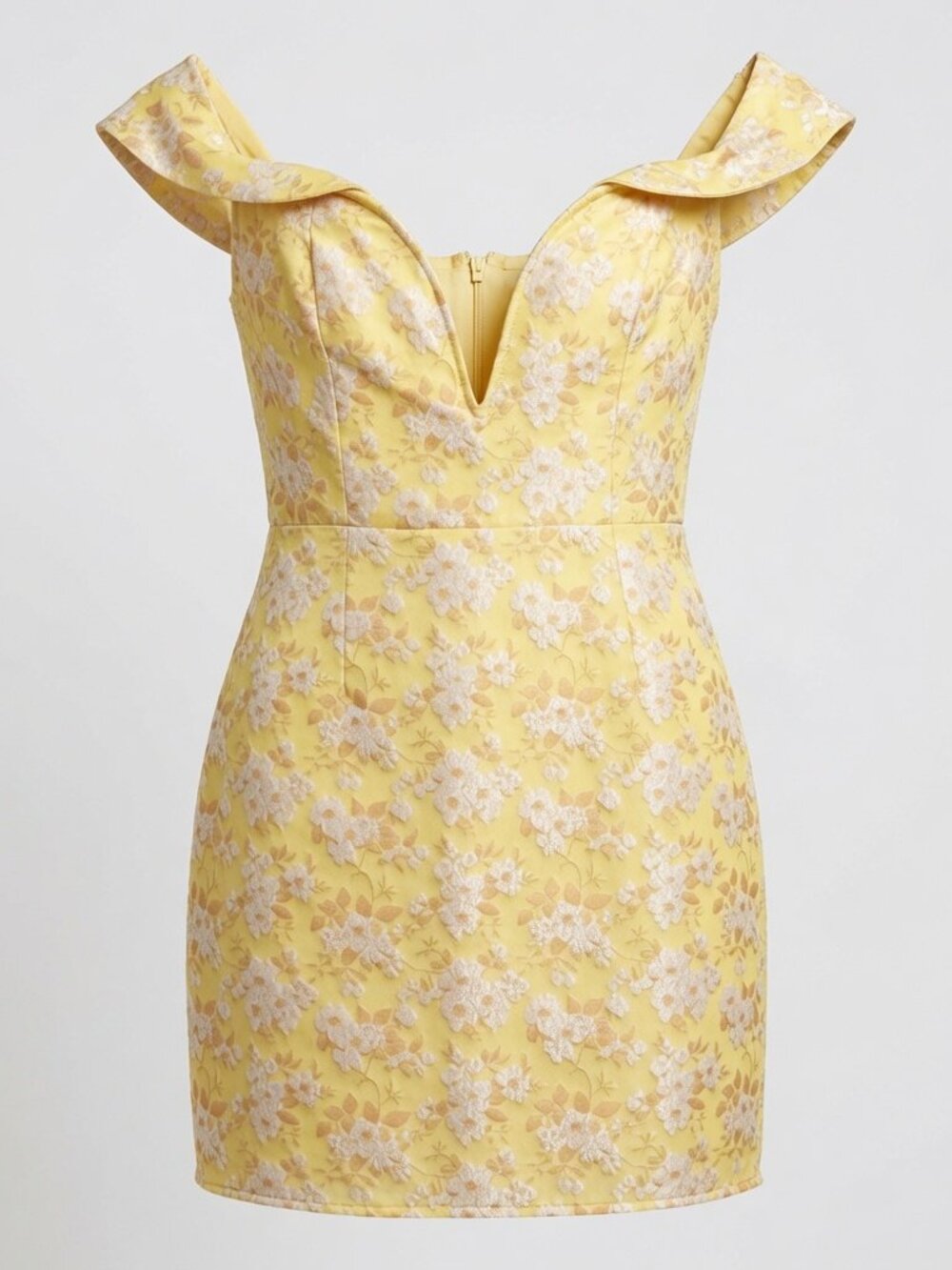 NWT Lulus Favorite Song Yellow Floral Jacquard Off-Shoulder Mini Dress Small